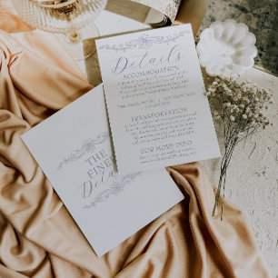 Cartão De Informações Detalhes de Casamento Classy Dusty Blue Old Money