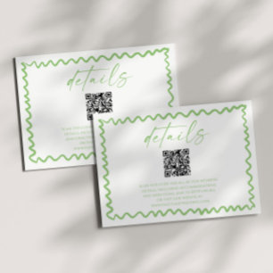 Cartão De Informações Detalhes de Casamento Código QR Verde Cítrico Capr