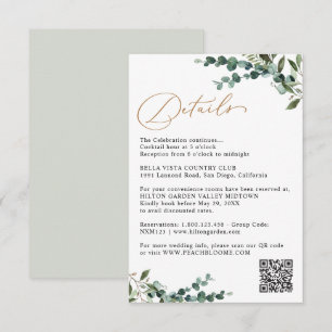 Cartão De Informações Detalhes de Casamento Código QR Verde Elegante