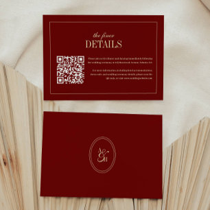 Cartão De Informações Detalhes de Casamento Código QR Vinho Tinto Roteir