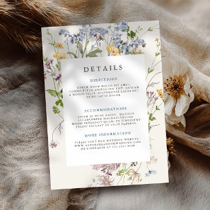 Cartão De Informações Detalhes de Casamento Colorido de Flores Selvagens