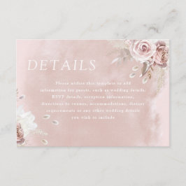 Cartão De Informações Detalhes de Casamento com Aquarela Rosa Poeira Div