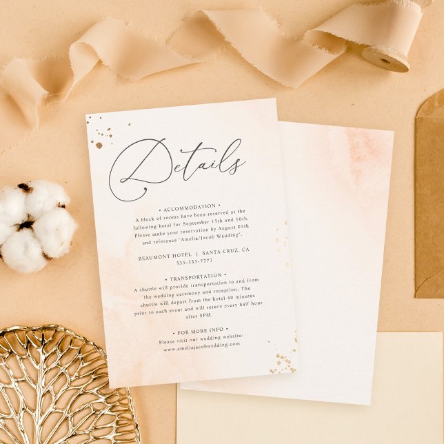 Cartão De Informações Detalhes de Casamento com Aquarela Rosa Romântica (Criador carregado)