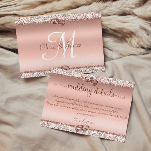 Cartão De Informações Detalhes de Casamento com Brilho Dourado Rosa e Da