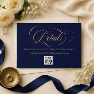 Cartão De Informações Detalhes de Casamento com Caligrafia Azul Real e D