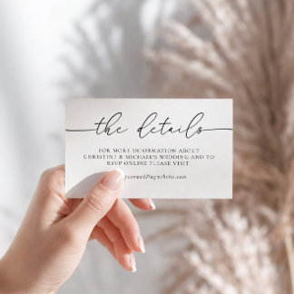 Cartão De Informações Detalhes de Casamento com Caligrafia Elegante Mini