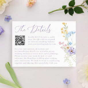 Cartão De Informações Detalhes de Casamento com Código QR de Flor Silves