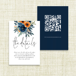 Cartão De Informações Detalhes de Casamento com Código QR de Florais Lar
