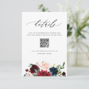 Cartão De Informações Detalhes de Casamento com Código QR de Flores Burg