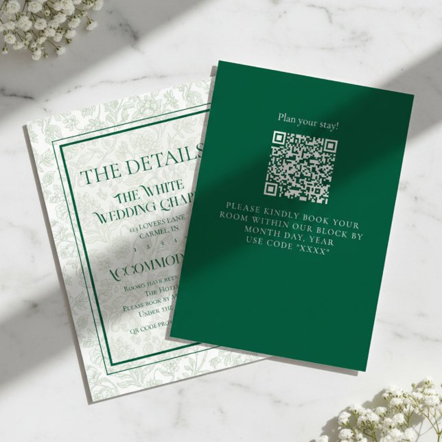 Cartão De Informações Detalhes de casamento com código QR de toile flora (Formally invite guests to your big day with this Elegant Floral Toile QR Code Wedding Details Card!)