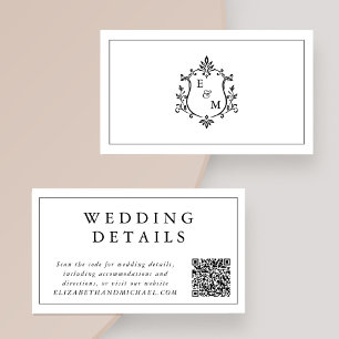 Cartão De Informações Detalhes de Casamento com Código QR e Brasão de Mo