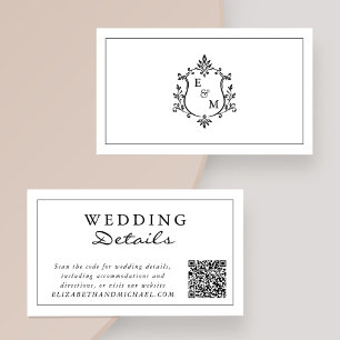 Cartão De Informações Detalhes de Casamento com Código QR e Brasão de Mo