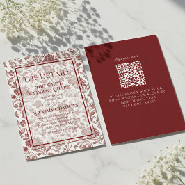 Cartão De Informações Detalhes de Casamento com Código QR Floral Elegant