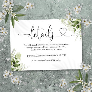 Cartão De Informações Detalhes de Casamento com Coração Floral de Verdur