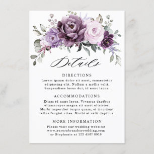 Cartão De Informações Detalhes de Casamento com Flores de Púrpura Empoei