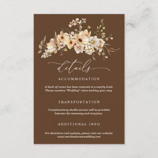 Cartão De Informações Detalhes de Casamento com Flores Selvagens Bege