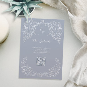 Cartão De Informações Detalhes de casamento com flores vintage em azul p