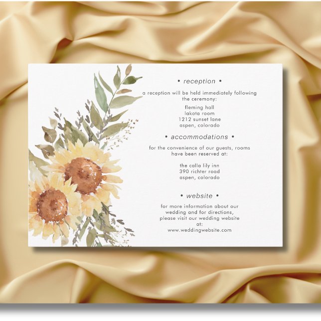 Cartão De Informações Detalhes de Casamento com Grandes Girassóis Boho R (Soft Rustic Large Boho Sunflowers Wedding Details Enclosure Card)