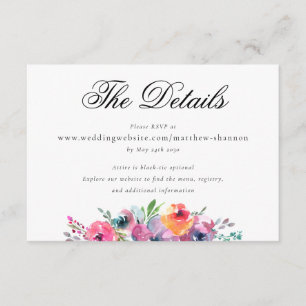 Cartão De Informações Detalhes de Casamento com Letra Elegante e Floral