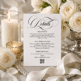 Cartão De Informações Detalhes de casamento com letra elegante em preto