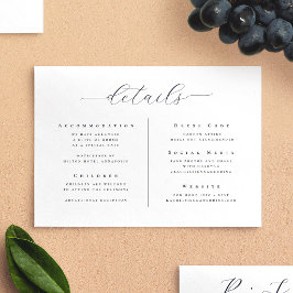 Cartão De Informações Detalhes de Casamento com Letra Minimalista Branca