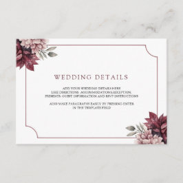 Cartão De Informações Detalhes de Casamento com Moldura Floral Escura e 