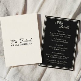 Cartão De Informações Detalhes de Casamento com Monograma Chique Preto d