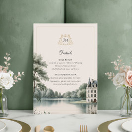 Cartão De Informações Detalhes de Casamento com Monograma de Elegante Ch