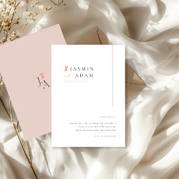 Cartão De Informações Detalhes de Casamento com Monograma Floral Rosa El