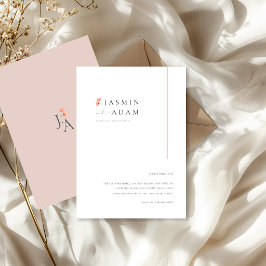 Cartão De Informações Detalhes de Casamento com Monograma Floral Rosa El