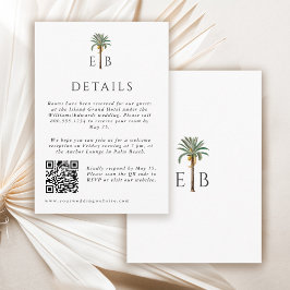 Cartão De Informações Detalhes de Casamento com Monograma Tropical Elega