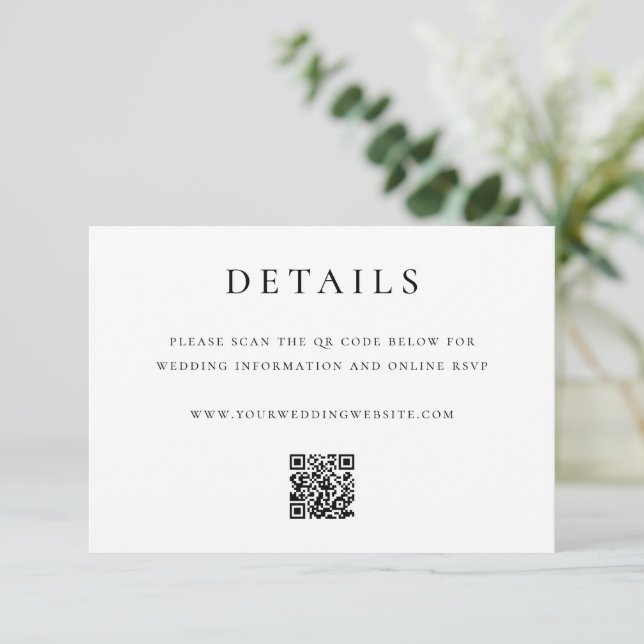 Cartão De Informações Detalhes de Casamento com QR Code Elegante Moderno (Em pé/Frente)