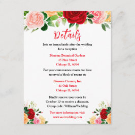 Cartão De Informações Detalhes de Casamento com Rosas Vermelhas e Laranj