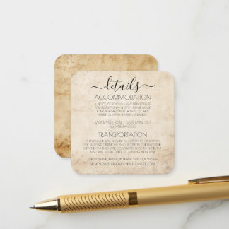 Cartão De Informações Detalhes de Casamento com Textura de Papel Sepia V