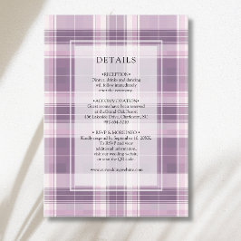 Cartão De Informações Detalhes de Casamento Country em Xadrez Roxo Ameix