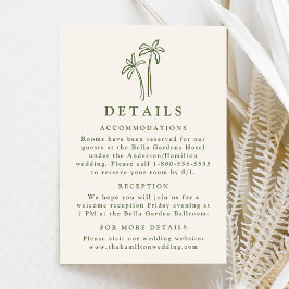 Cartão De Informações Detalhes de Casamento Creme com Palmeiras Desenhad