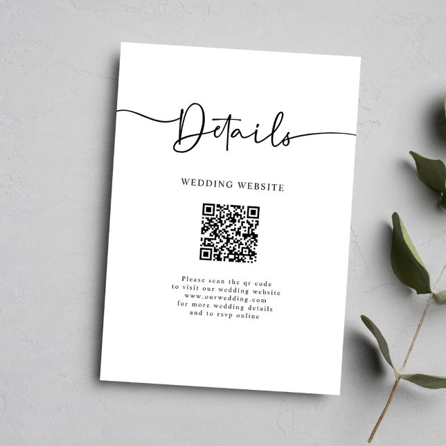 Cartão De Informações Detalhes de Casamento da Caligrafia de Código QR M (Minimal QR Code Calligraphy Wedding Details Enclosure Card)