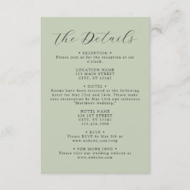 Cartão De Informações Detalhes de Casamento da Coordenada Verde da Sage