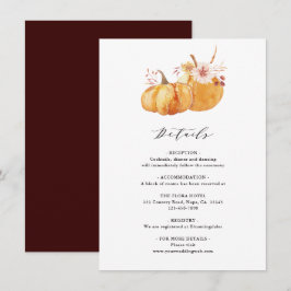 Cartão De Informações Detalhes De Casamento Da Pumpkin Floral Dourada Da