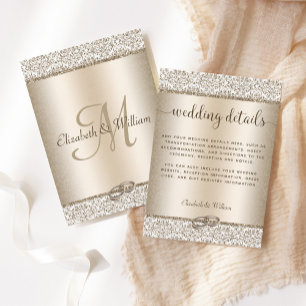 Cartão De Informações Detalhes de casamento Damask Glitter Champagne na