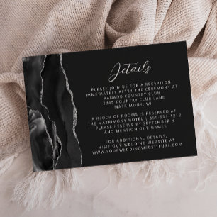 Cartão De Informações Detalhes de Casamento Dark Modernos Prata e Ágata 