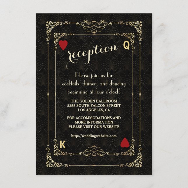 Cartão De Informações Detalhes de Casamento de Arte Dourada Flourish Dec (Frente)