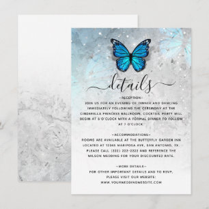 Cartão De Informações Detalhes de Casamento de Borboleta Azul Elegante