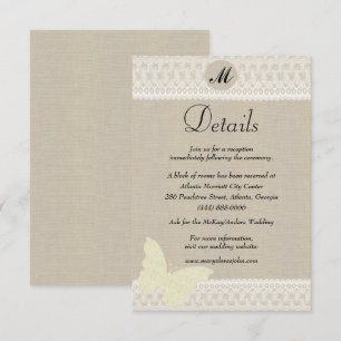 Cartão De Informações Detalhes De Casamento De Burlap E Lace Monogramas