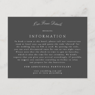 Cartão De Informações Detalhes de Casamento de Caligrafia Clássica Cinza