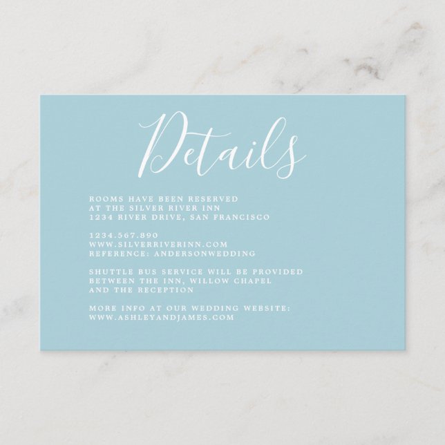 Cartão De Informações Detalhes de Casamento de Caligrafia Simples (Frente)