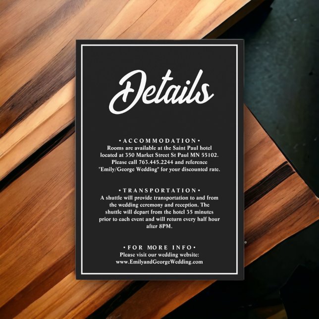 Cartão De Informações Detalhes De Casamento De Chic Brancos E Pretos Mod (Criador carregado)