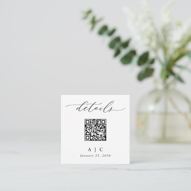 Cartão De Informações Detalhes de Casamento de Código QR Elegante Simple (Em pé/Frente)