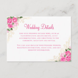 Cartão De Informações Detalhes de Casamento de Cor Floral Floral Dourada