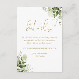 Cartão De Informações Detalhes de Casamento de Dourado Script Chic Flora